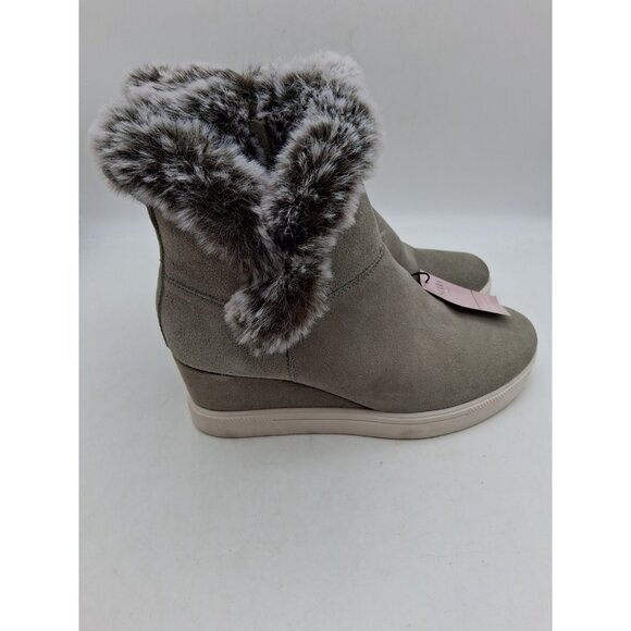 SERRA Ladies Sneaker Booties Suede Leather Faux Fur Lining Leight Gray 9 NWT - Picture 2 of 11